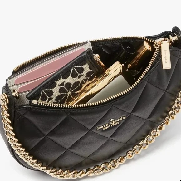 Kate Spade Carey Zip Top Crossbody Bag Black/Gold - Picture 12 of 15